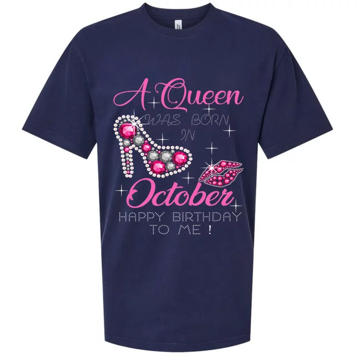 A Queen Was Born In October Happy Birthday To Me Sueded Cloud Jersey T-Shirt