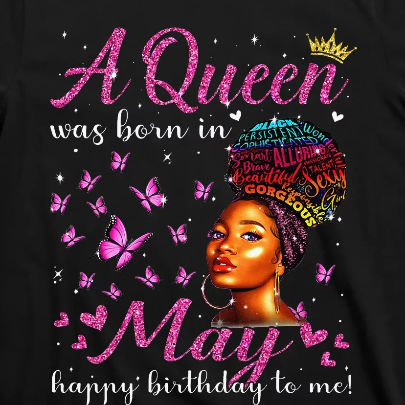 A Queen Was Born In May African American Wo Birthday T-Shirt