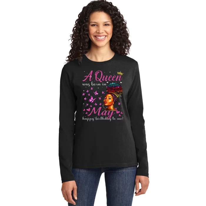 A Queen Was Born In May African American Wo Birthday Ladies Long Sleeve Shirt