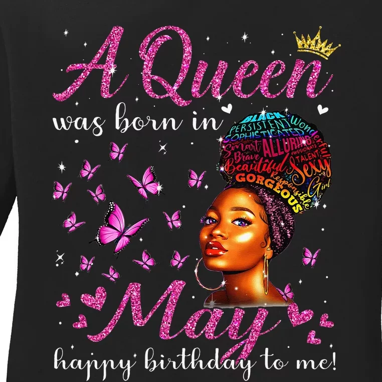 A Queen Was Born In May African American Wo Birthday Ladies Long Sleeve Shirt