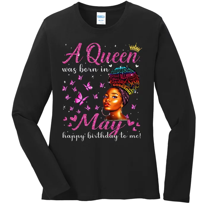 A Queen Was Born In May African American Wo Birthday Ladies Long Sleeve Shirt