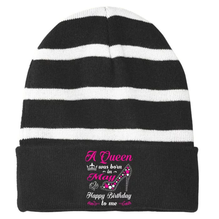 A Queen Was Born In May Birthday Gift For Women Striped Beanie with Solid Band