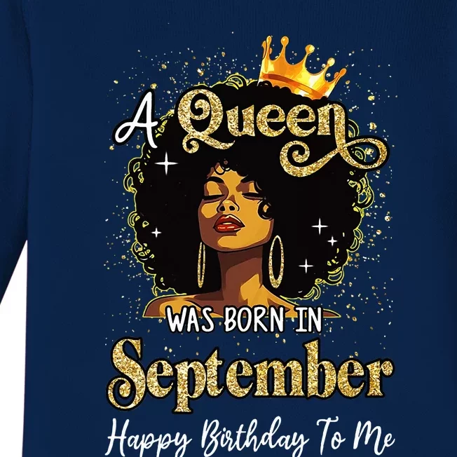 A Queen Was Born In September Black Birthday Afro Woman Baby Long Sleeve Bodysuit