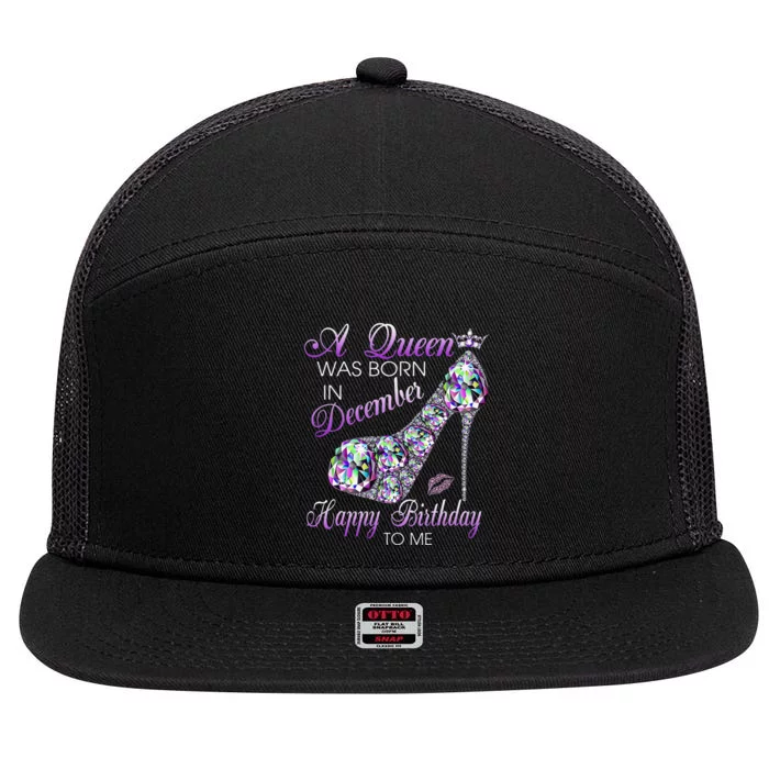 A Queen Was Born In December Diamond Happy Birthday To Me 7 Panel Mesh Trucker Snapback Hat