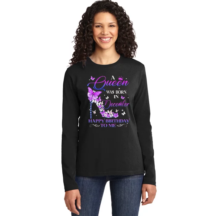 A Queen Was Born In December Happy Birthday To Me High Heel Ladies Long Sleeve Shirt