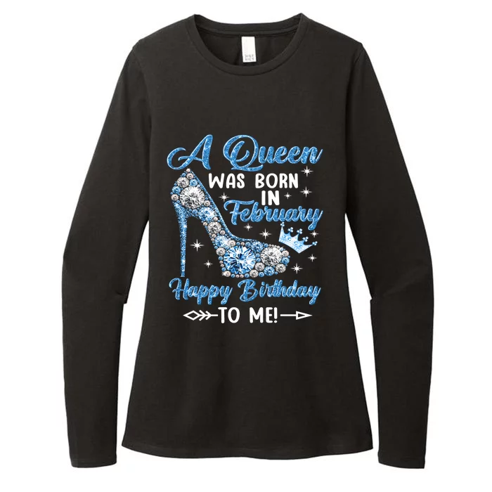 A Queen Was Born In February Happy Birthday To Me High Heel Gift Womens CVC Long Sleeve Shirt