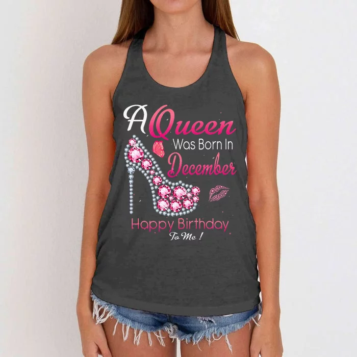 A Queen Was Born In December High Heel Birthday Gift Women's Knotted Racerback Tank