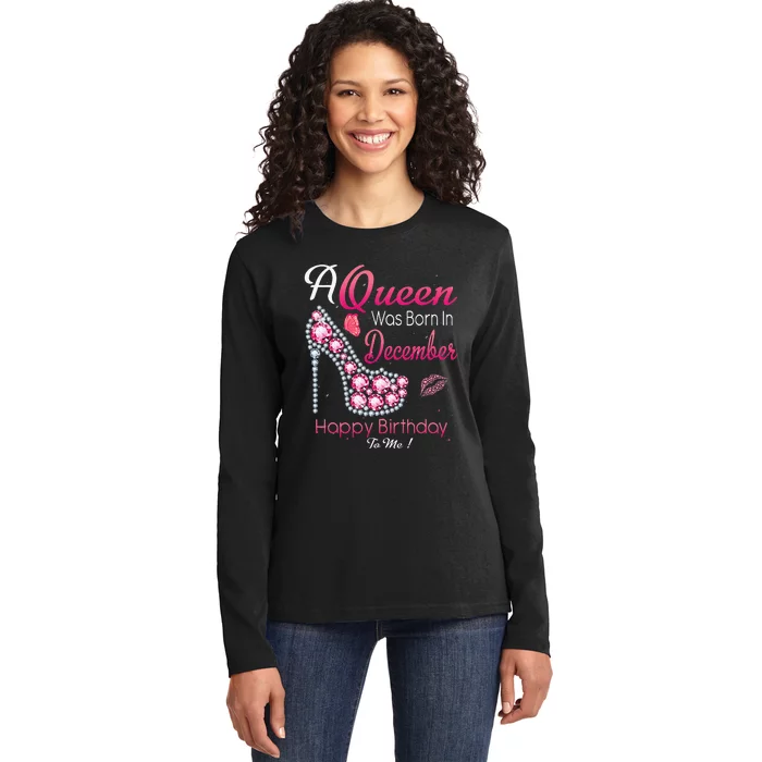 A Queen Was Born In December High Heel Birthday Gift Ladies Long Sleeve Shirt