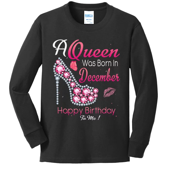 A Queen Was Born In December High Heel Birthday Gift Kids Long Sleeve Shirt