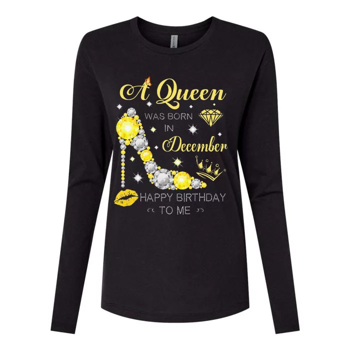 A Queen Was Born In December-Glitter Diamond--Shoes-Birthday Womens Cotton Relaxed Long Sleeve T-Shirt