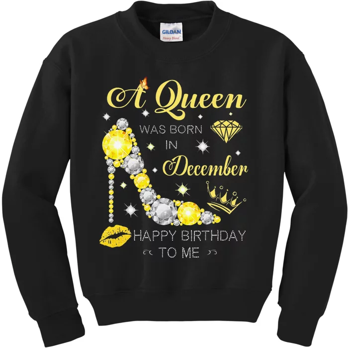 A Queen Was Born In December-Glitter Diamond--Shoes-Birthday Kids Sweatshirt