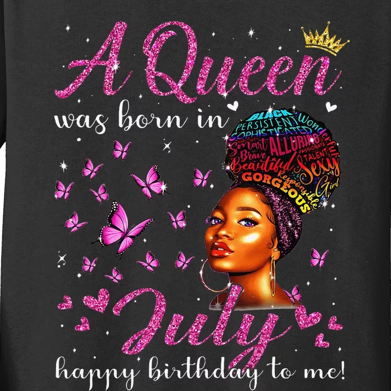 A Queen Was Born In July African American Birthday Kids Long Sleeve Shirt