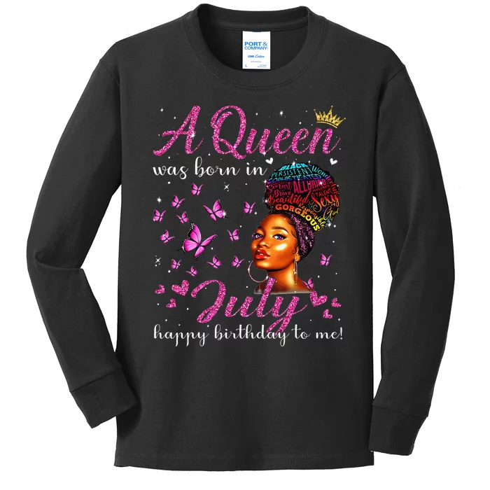 A Queen Was Born In July African American Birthday Kids Long Sleeve Shirt