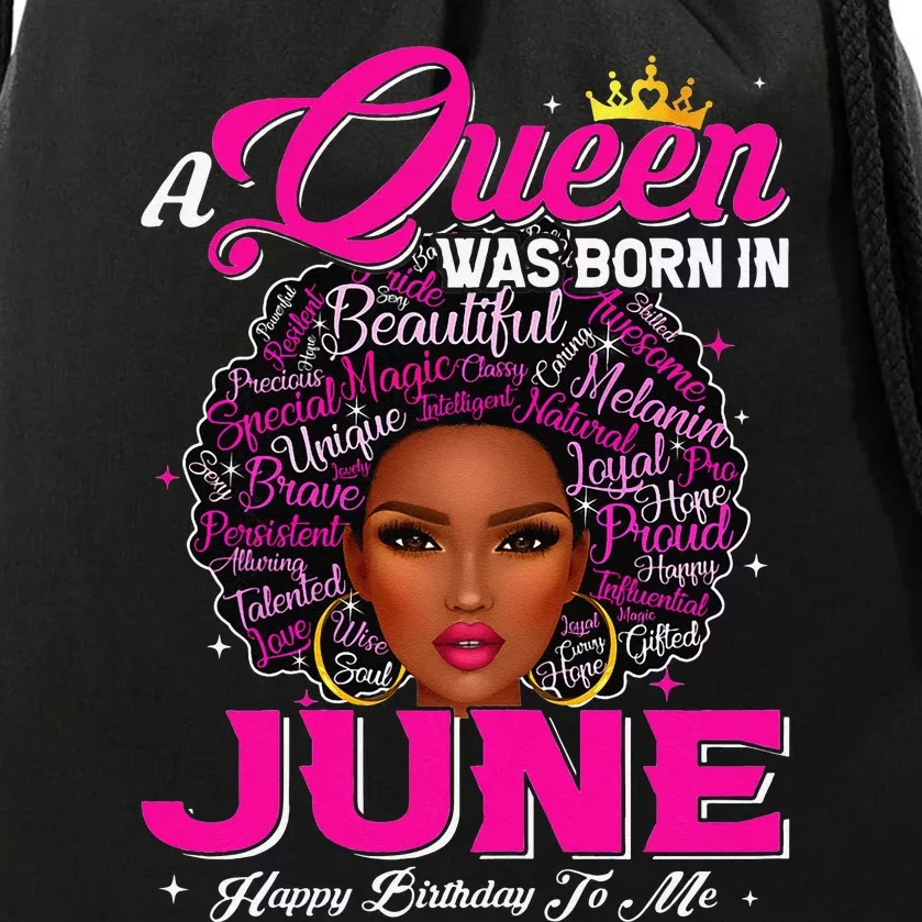 A Queen Was Born In June Black African Queen Birthday Drawstring Bag