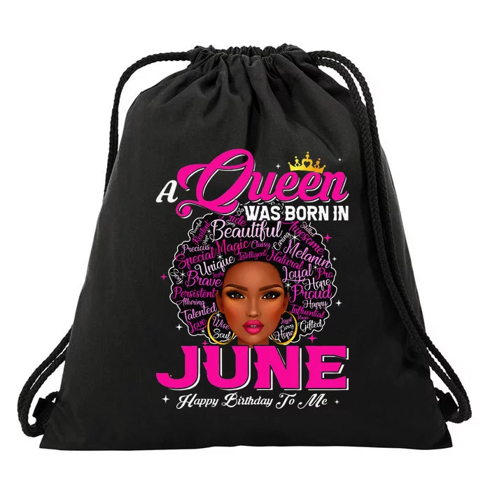 A Queen Was Born In June Black African Queen Birthday Drawstring Bag