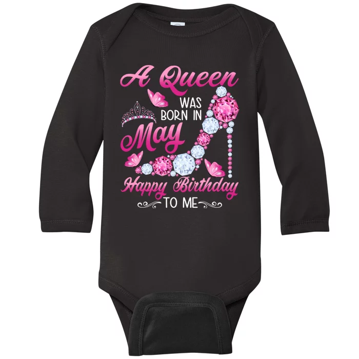 A Queen Was Born In May Birthday Costume For Women Baby Long Sleeve Bodysuit