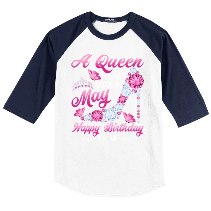 A Queen Was Born In May Birthday Costume For Women Baseball Sleeve Shirt