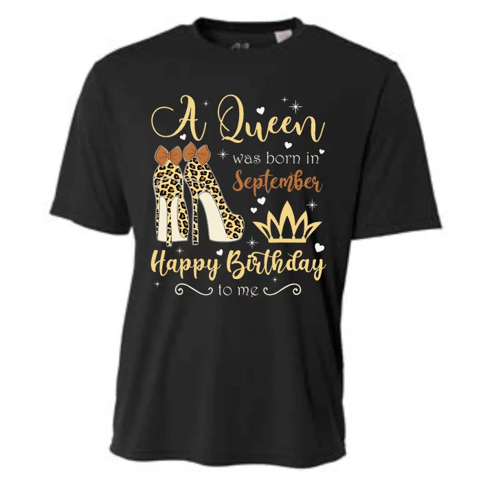 A Queen Was Born In September Birthday For Wo Leopard Cooling Performance Crew T-Shirt