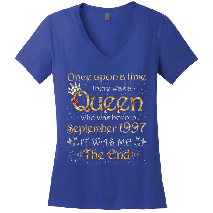 A Queen Was Born In September 1997 Funny Gift Women's V-Neck T-Shirt