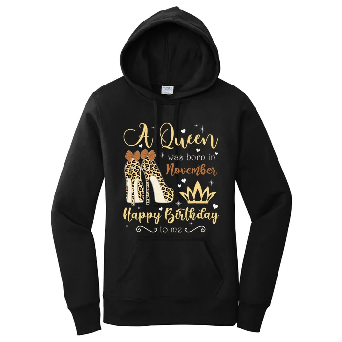 A Queen Was Born In November Birthday For Women Leopard Women's Pullover Hoodie