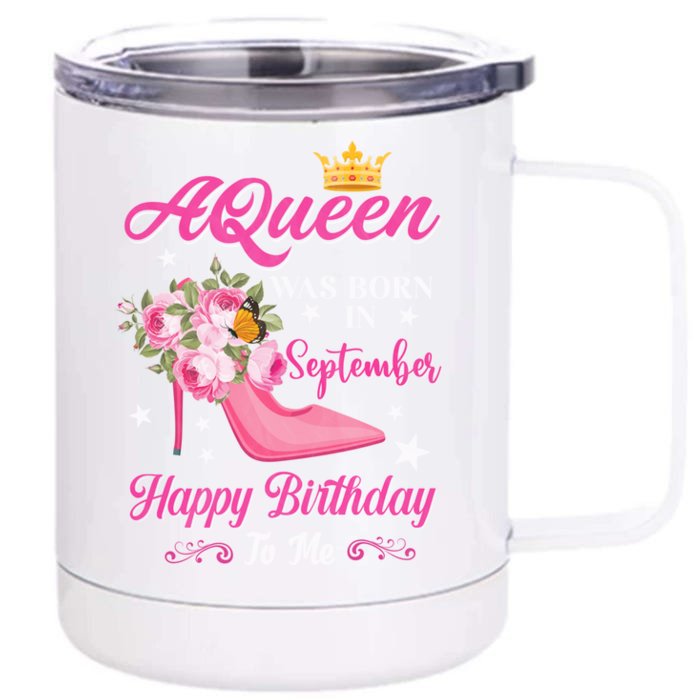 A Queen Was Born In September Flower Design Birthday Meaningful Gift Front & Back 12oz Stainless Steel Tumbler Cup