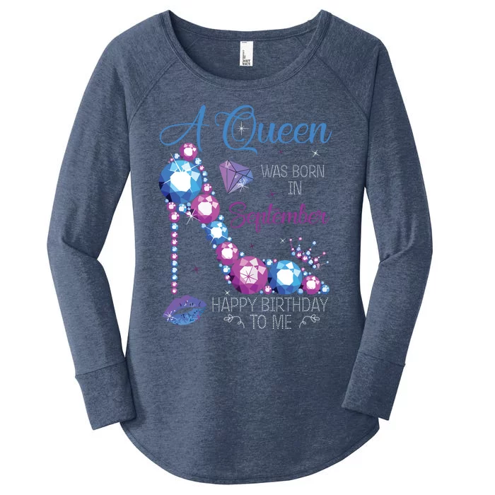 A Queen Was Born In September Happy Birthday To Me High Heel Women's Perfect Tri Tunic Long Sleeve Shirt