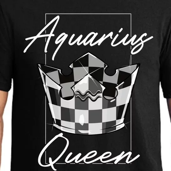 Aquarius Queen Zodiac Sign With Checkerboard Pattern Crown Gift Pajama Set