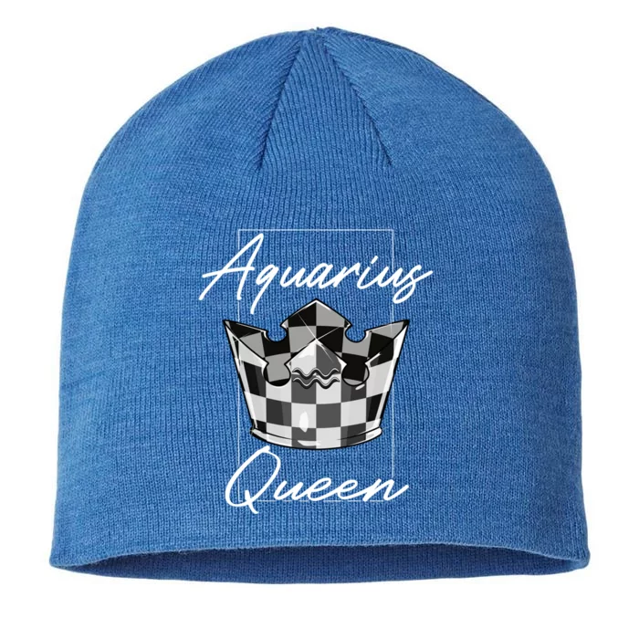 Aquarius Queen Zodiac Sign With Checkerboard Pattern Crown Gift 8 1/2in Sustainable Knit Beanie