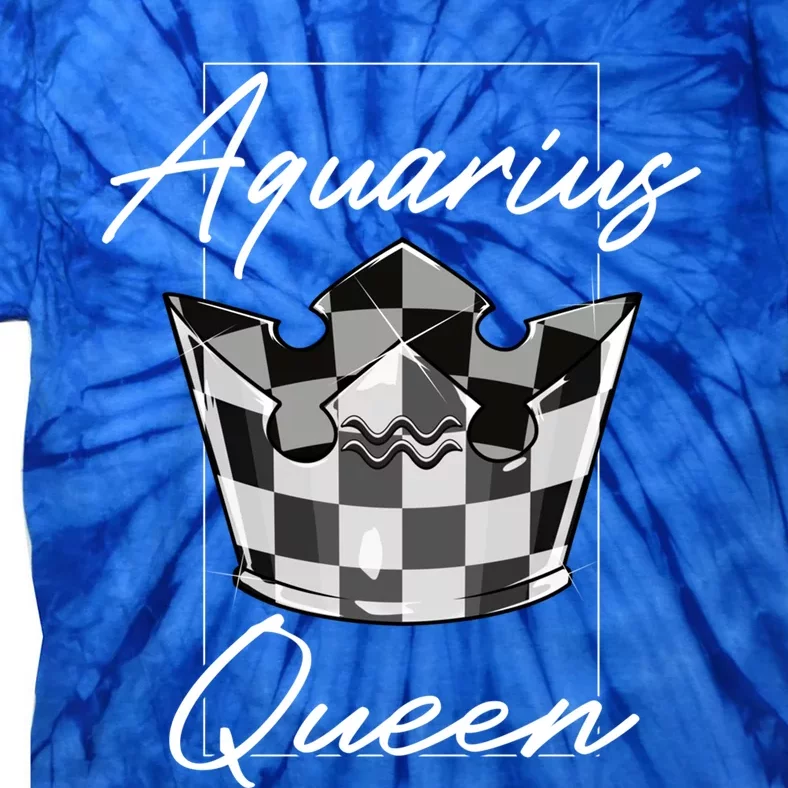 Aquarius Queen Zodiac Sign With Checkerboard Pattern Crown Gift Tie-Dye T-Shirt