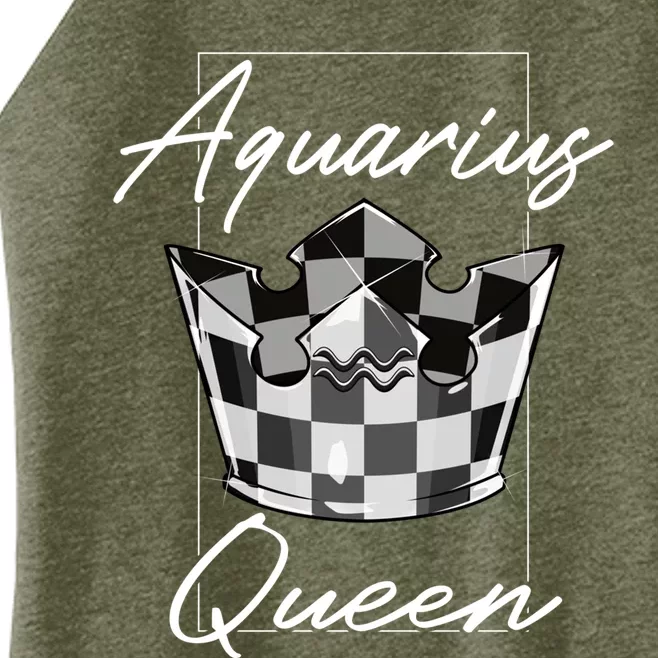 Aquarius Queen Zodiac Sign With Checkerboard Pattern Crown Gift Women’s Perfect Tri Rocker Tank