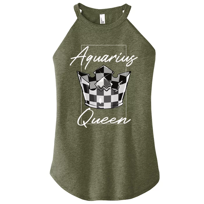 Aquarius Queen Zodiac Sign With Checkerboard Pattern Crown Gift Women’s Perfect Tri Rocker Tank