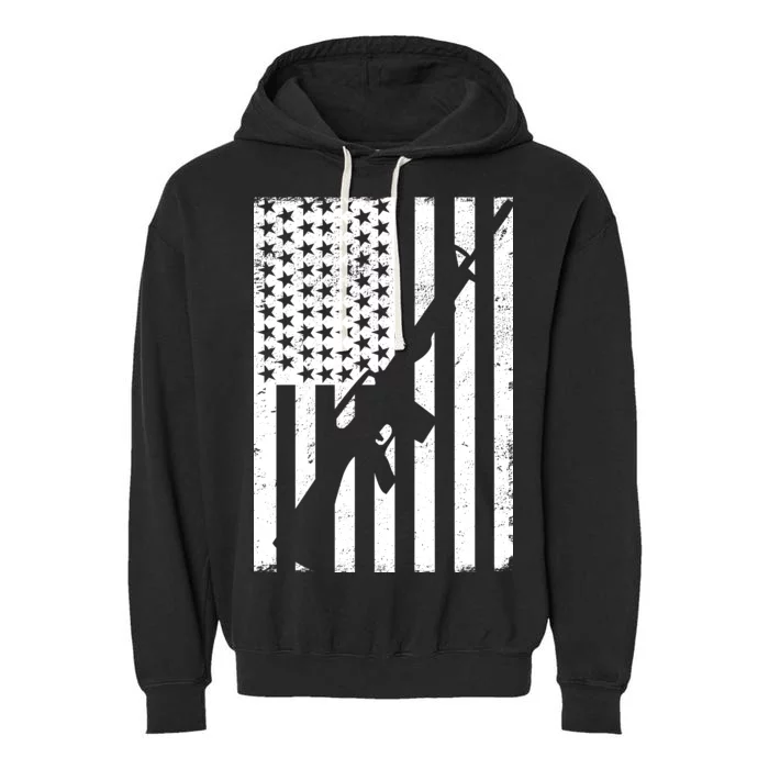 AR-15 Gun Vintage American Flag Garment-Dyed Fleece Hoodie