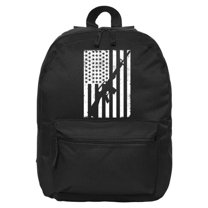 AR-15 Gun Vintage American Flag 16 in Basic Backpack