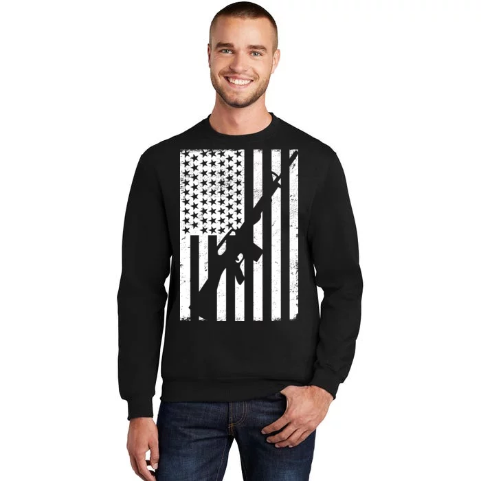 AR-15 Gun Vintage American Flag Tall Sweatshirt