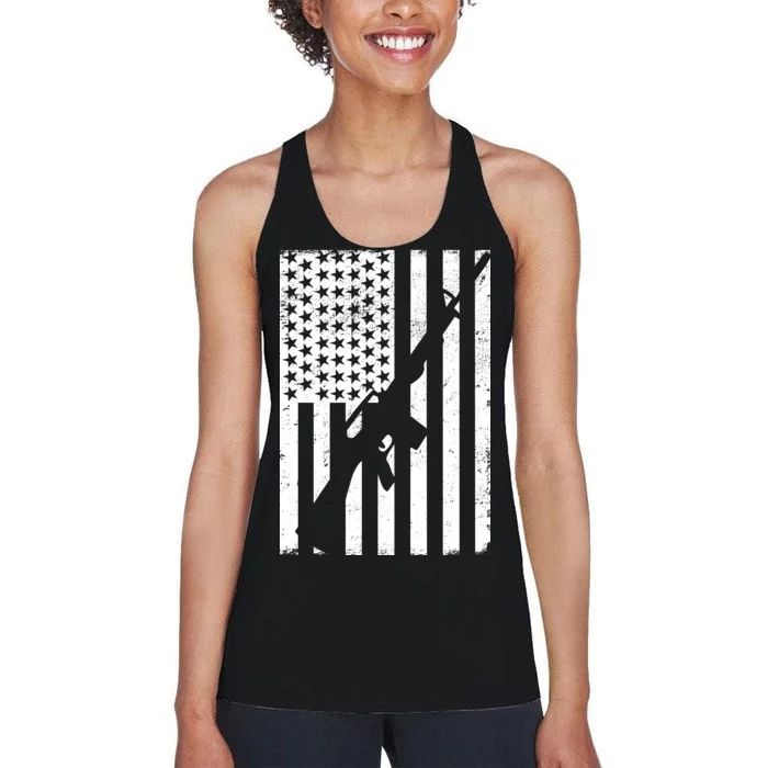 AR-15 Gun Vintage American Flag Women's Racerback Tank