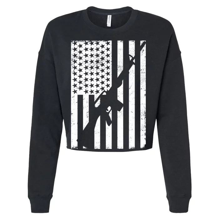 AR-15 Gun Vintage American Flag Cropped Pullover Crew