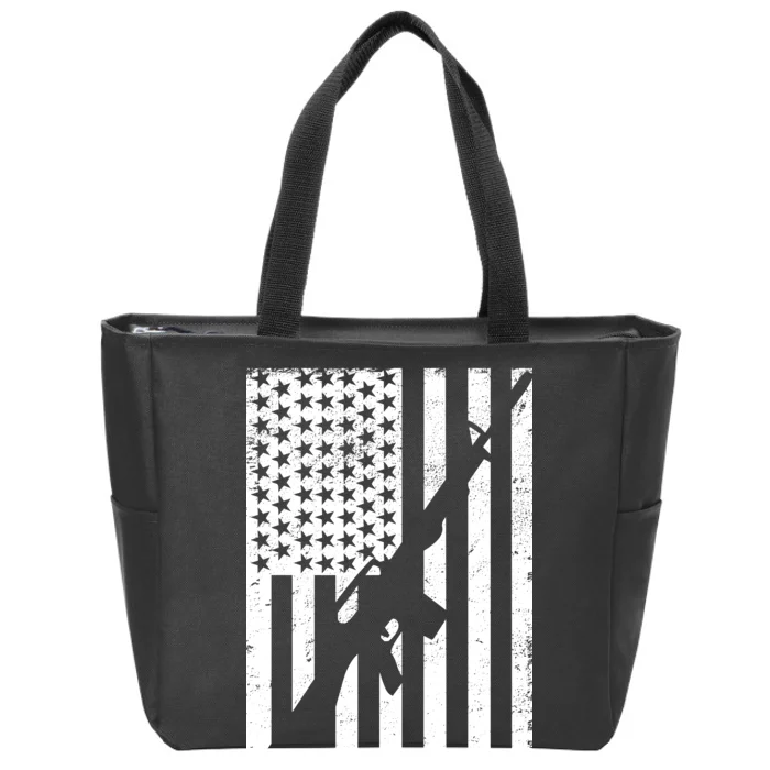 AR-15 Gun Vintage American Flag Zip Tote Bag