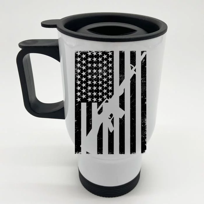 AR-15 Gun Vintage American Flag Front & Back Stainless Steel Travel Mug