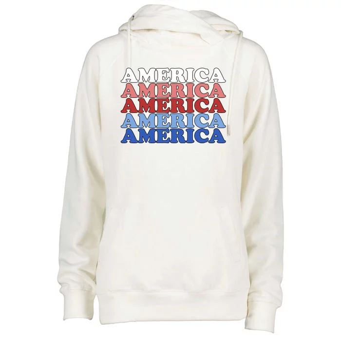 America Retro 4th Of July Womens Funnel Neck Pullover Hood