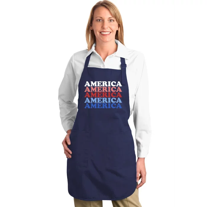 America Retro 4th Of July Full-Length Apron With Pocket