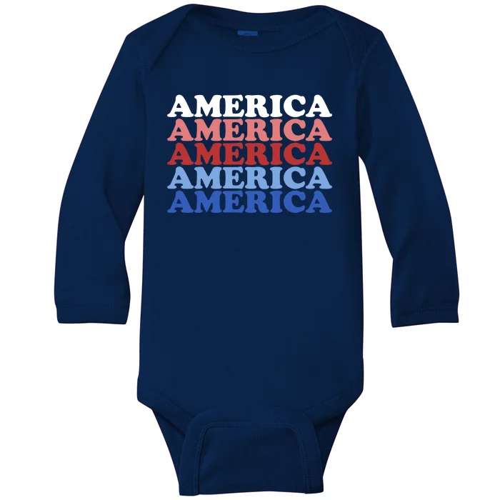 America Retro 4th Of July Baby Long Sleeve Bodysuit