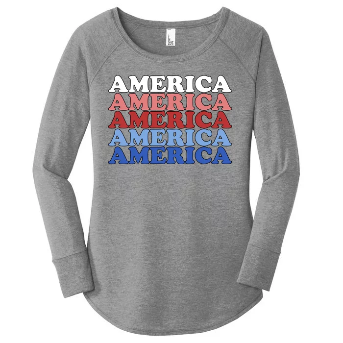 America Retro 4th Of July Women's Perfect Tri Tunic Long Sleeve Shirt