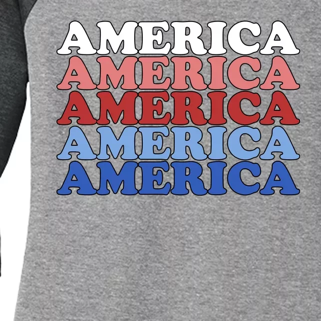 America Retro 4th Of July Women's Tri-Blend 3/4-Sleeve Raglan Shirt