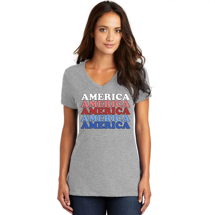 America Retro 4th Of July Women's V-Neck T-Shirt