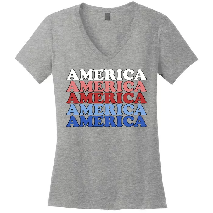 America Retro 4th Of July Women's V-Neck T-Shirt