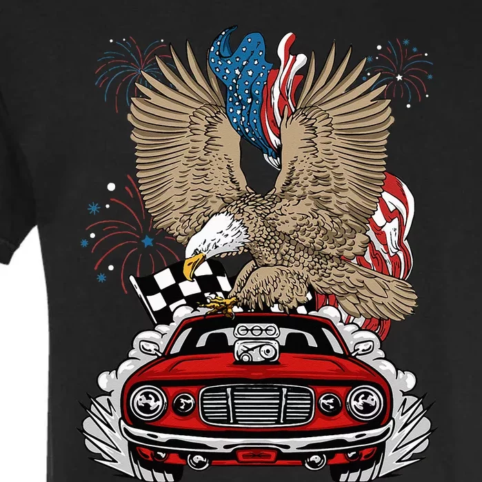 Auto Racing 4th Of July Eagle USA Flag Dragster Race Garment-Dyed Heavyweight T-Shirt