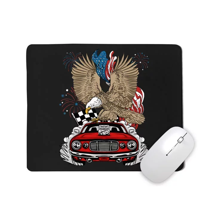 Auto Racing 4th Of July Eagle USA Flag Dragster Race Mousepad