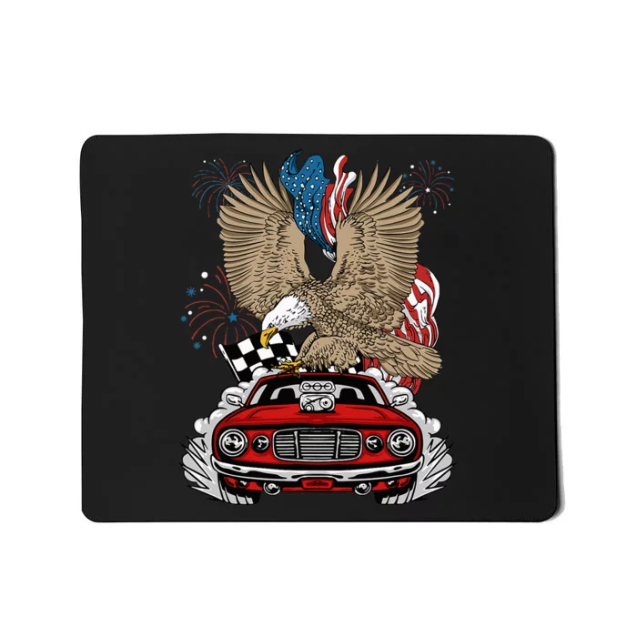 Auto Racing 4th Of July Eagle USA Flag Dragster Race Mousepad