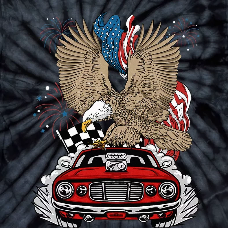 Auto Racing 4th Of July Eagle USA Flag Dragster Race Tie-Dye T-Shirt