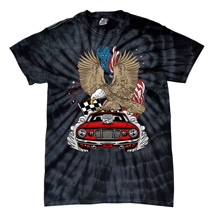 Auto Racing 4th Of July Eagle USA Flag Dragster Race Tie-Dye T-Shirt